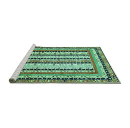 Sideview of Machine Washable Abstract Turquoise Modern Area Rugs, wshabs479turq