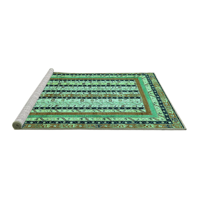 Sideview of Machine Washable Abstract Turquoise Modern Area Rugs, wshabs479turq