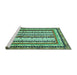 Sideview of Machine Washable Abstract Turquoise Modern Area Rugs, wshabs479turq