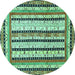 Round Machine Washable Abstract Turquoise Modern Area Rugs, wshabs479turq