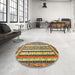 Round Abstract Red Brown Modern Rug in a Office, abs479