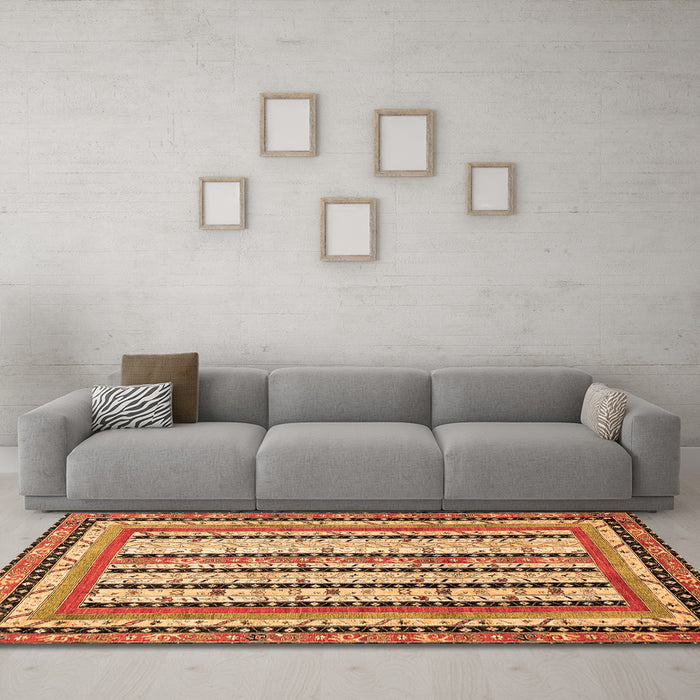 Machine Washable Abstract Orange Modern Area Rugs in a Living Room, wshabs479org