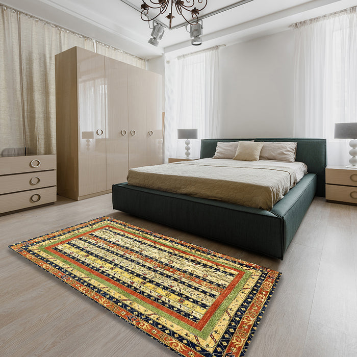 Machine Washable Abstract Red Brown Rug in a Bedroom, wshabs479