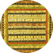 Round Machine Washable Abstract Yellow Modern Rug, wshabs479yw