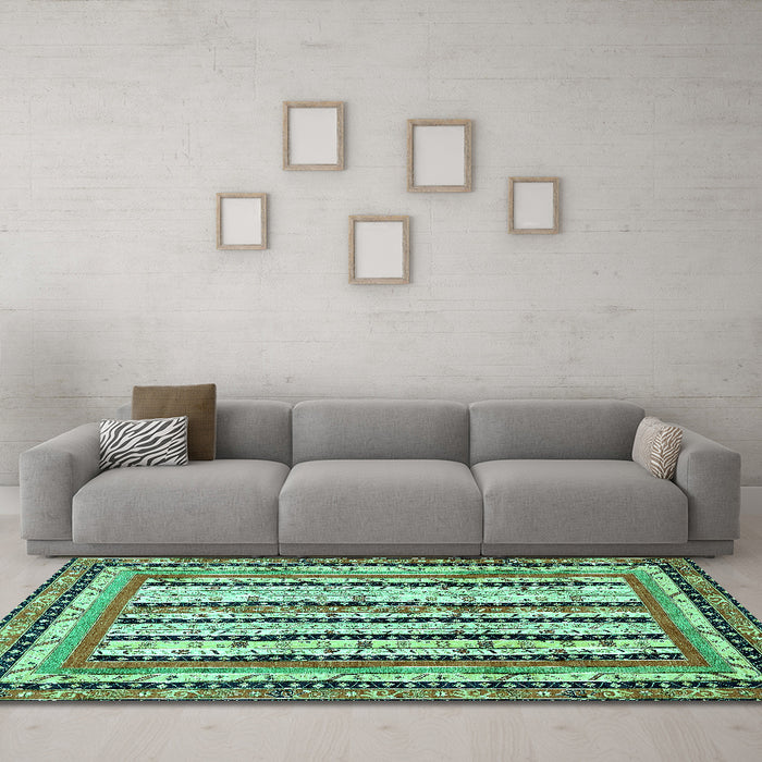 Machine Washable Abstract Turquoise Modern Area Rugs in a Living Room,, wshabs479turq