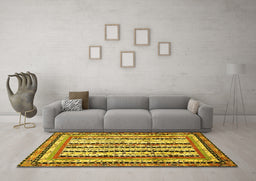 Machine Washable Abstract Yellow Modern Rug in a Living Room, wshabs479yw