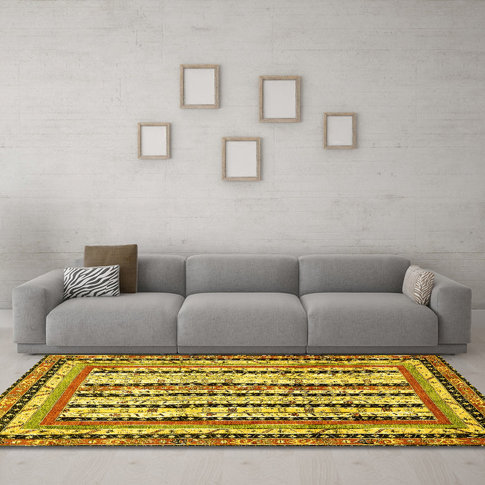 Machine Washable Abstract Yellow Modern Rug in a Living Room, wshabs479yw