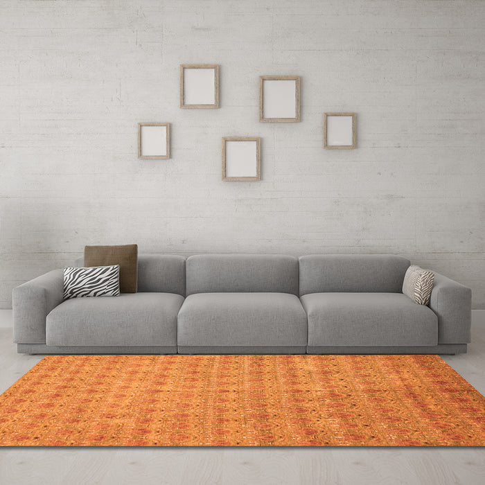 Machine Washable Abstract Orange Modern Area Rugs in a Living Room, wshabs47org