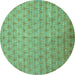 Round Abstract Turquoise Modern Rug, abs47turq