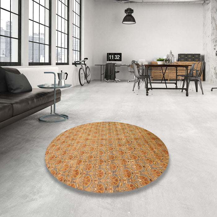 Round Abstract Orange Modern Rug in a Office, abs47