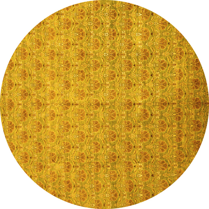 Round Machine Washable Abstract Yellow Modern Rug, wshabs47yw