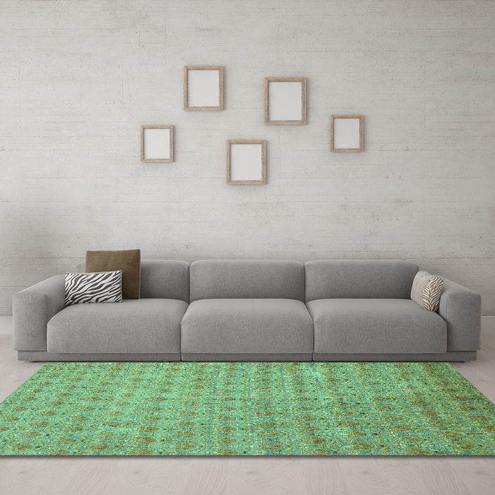 Machine Washable Abstract Turquoise Modern Area Rugs in a Living Room,, wshabs47turq