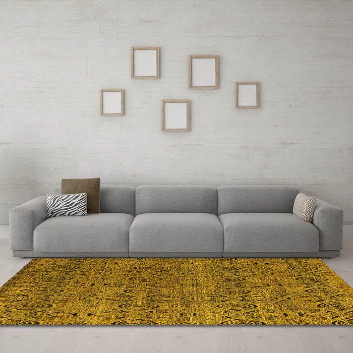 Machine Washable Abstract Yellow Modern Rug in a Living Room, wshabs4800yw