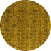 Round Machine Washable Abstract Yellow Modern Rug, wshabs4800yw