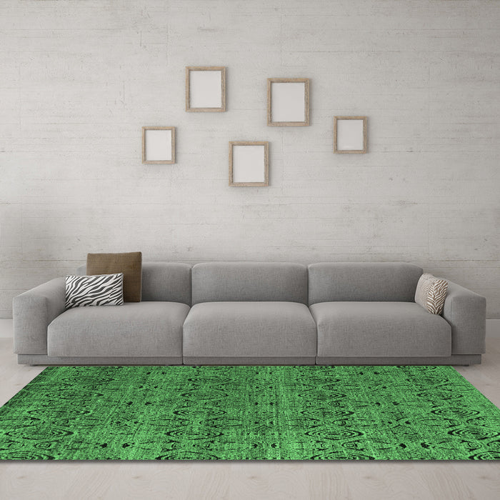 Machine Washable Abstract Emerald Green Modern Area Rugs in a Living Room,, wshabs4800emgrn