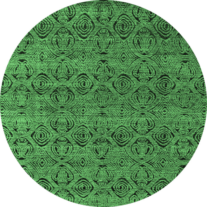 Round Machine Washable Abstract Emerald Green Modern Area Rugs, wshabs4800emgrn