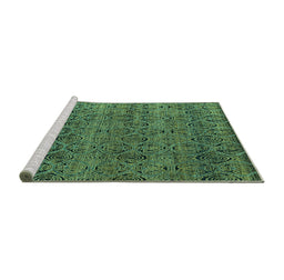 Sideview of Machine Washable Abstract Turquoise Modern Area Rugs, wshabs4800turq