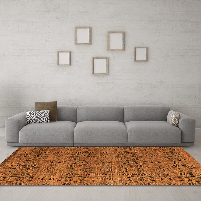 Machine Washable Abstract Orange Modern Area Rugs in a Living Room, wshabs4800org