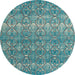 Round Abstract AquaMarine Green Modern Rug, abs4801