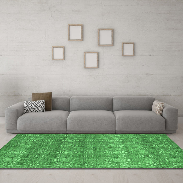 Machine Washable Abstract Emerald Green Modern Area Rugs in a Living Room,, wshabs4801emgrn