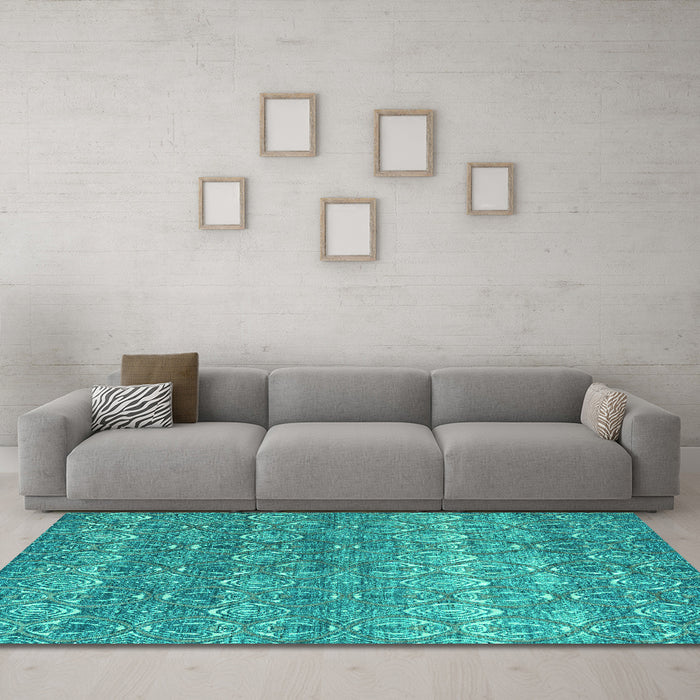 Machine Washable Abstract Turquoise Modern Area Rugs in a Living Room,, wshabs4801turq