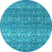 Round Machine Washable Abstract Light Blue Modern Rug, wshabs4801lblu