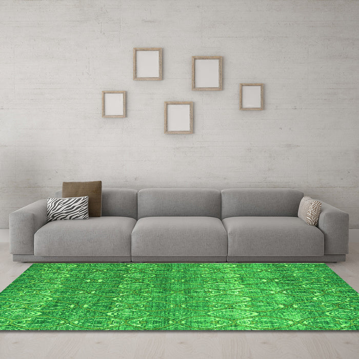 Machine Washable Abstract Green Modern Area Rugs in a Living Room,, wshabs4801grn