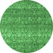 Round Machine Washable Abstract Emerald Green Modern Area Rugs, wshabs4801emgrn