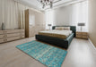 Abstract AquaMarine Green Modern Rug in a Bedroom, abs4801