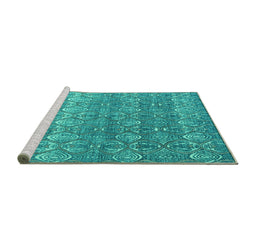 Sideview of Machine Washable Abstract Turquoise Modern Area Rugs, wshabs4801turq