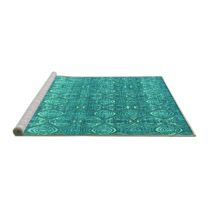 Sideview of Machine Washable Abstract Turquoise Modern Area Rugs, wshabs4801turq