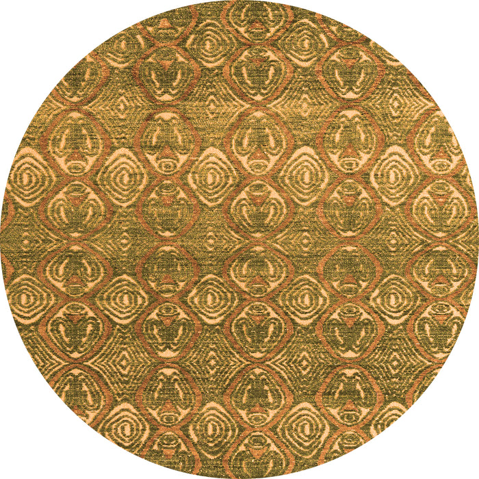 Round Machine Washable Abstract Orange Modern Area Rugs, wshabs4801org