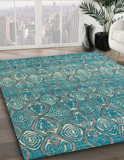 Machine Washable Abstract Medium Aqua Marine Green Rug in a Family Room, wshabs4801