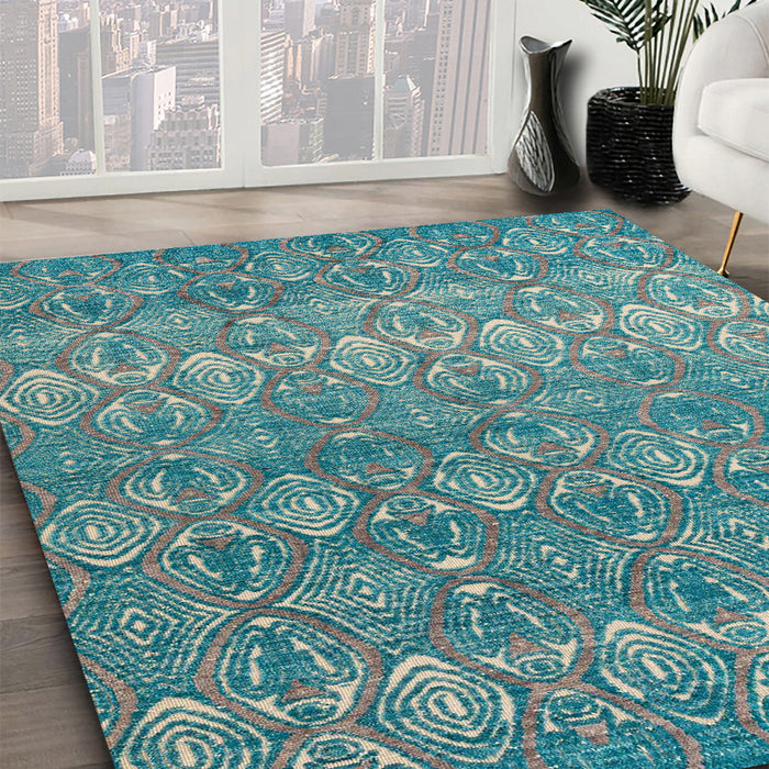 Machine Washable Abstract Medium Aqua Marine Green Rug in a Family Room, wshabs4801