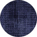 Round Machine Washable Abstract Blue Modern Rug, wshabs4802blu