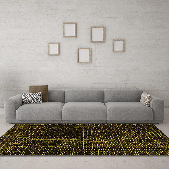 Machine Washable Abstract Yellow Modern Rug in a Living Room, wshabs4802yw