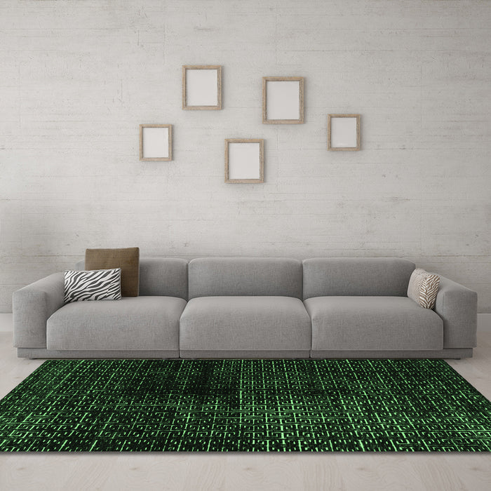 Machine Washable Abstract Emerald Green Modern Area Rugs in a Living Room,, wshabs4802emgrn