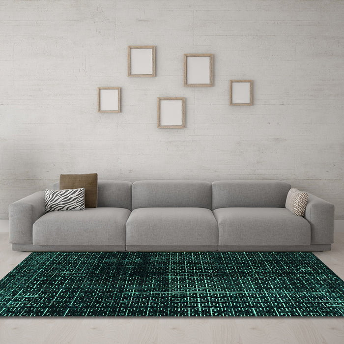Machine Washable Abstract Turquoise Modern Area Rugs in a Living Room,, wshabs4802turq