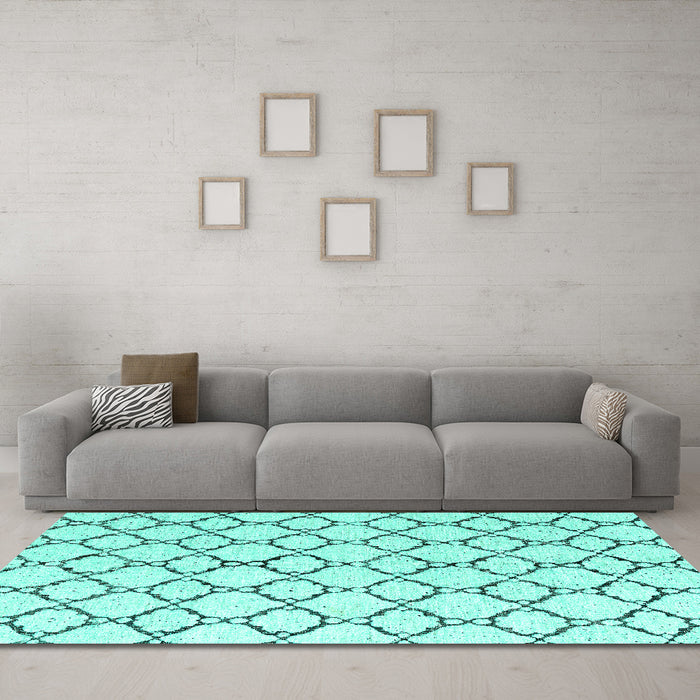 Machine Washable Terrilis Turquoise Contemporary Area Rugs in a Living Room,, wshabs4803turq