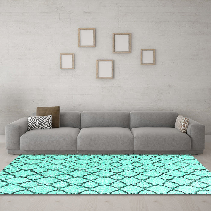Machine Washable Terrilis Turquoise Contemporary Area Rugs in a Living Room,, wshabs4804turq