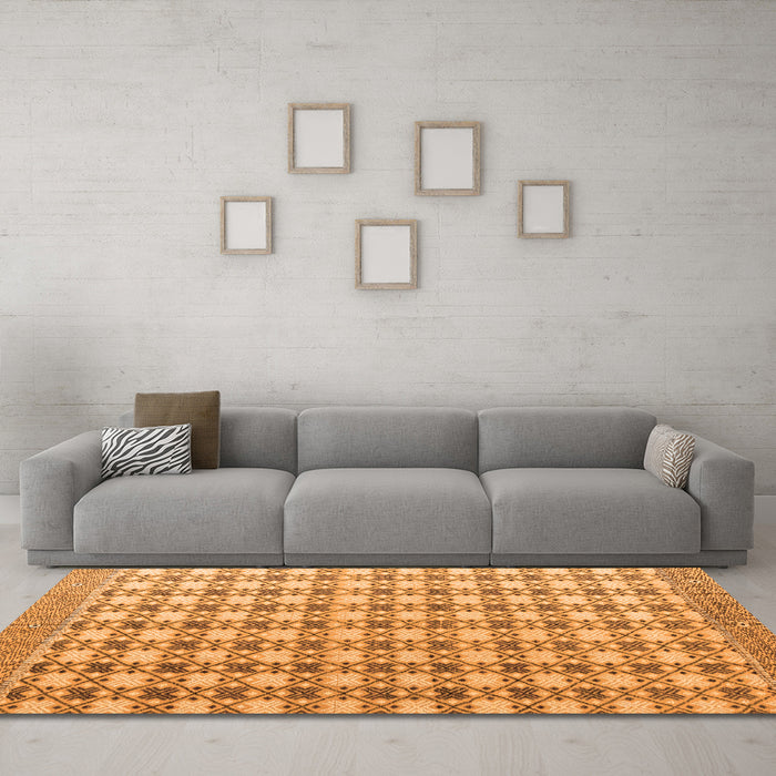 Machine Washable Abstract Orange Modern Area Rugs in a Living Room, wshabs4805org