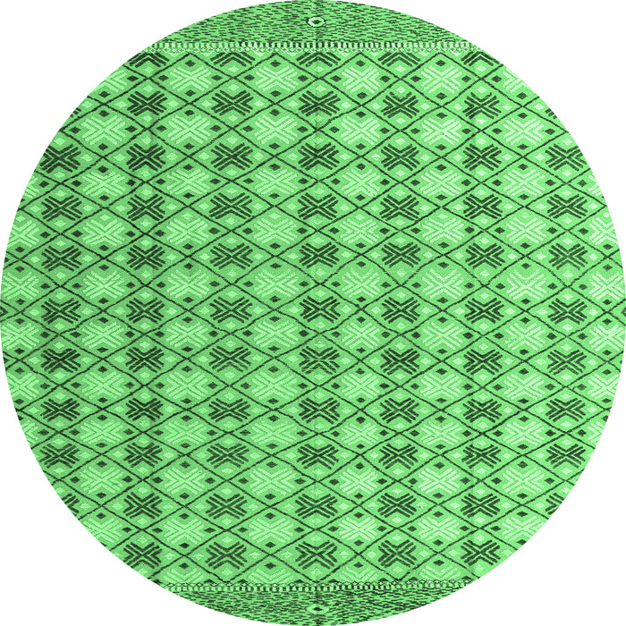 Round Machine Washable Abstract Emerald Green Modern Area Rugs, wshabs4805emgrn