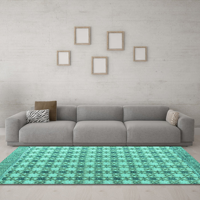 Machine Washable Abstract Turquoise Modern Area Rugs in a Living Room,, wshabs4805turq
