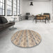 Round Machine Washable Abstract Army Brown Rug in a Office, wshabs4806