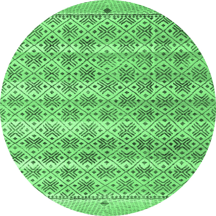 Round Machine Washable Abstract Emerald Green Modern Area Rugs, wshabs4806emgrn