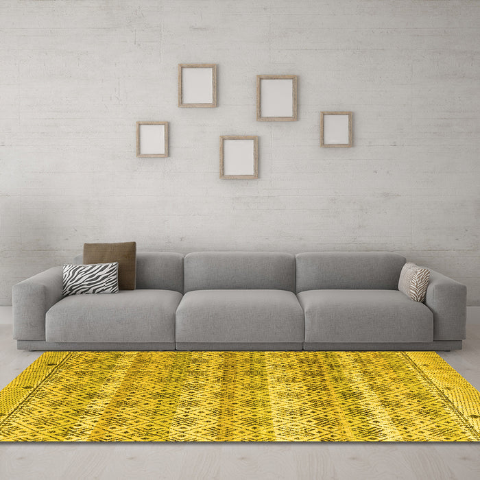Machine Washable Abstract Yellow Modern Rug in a Living Room, wshabs4806yw