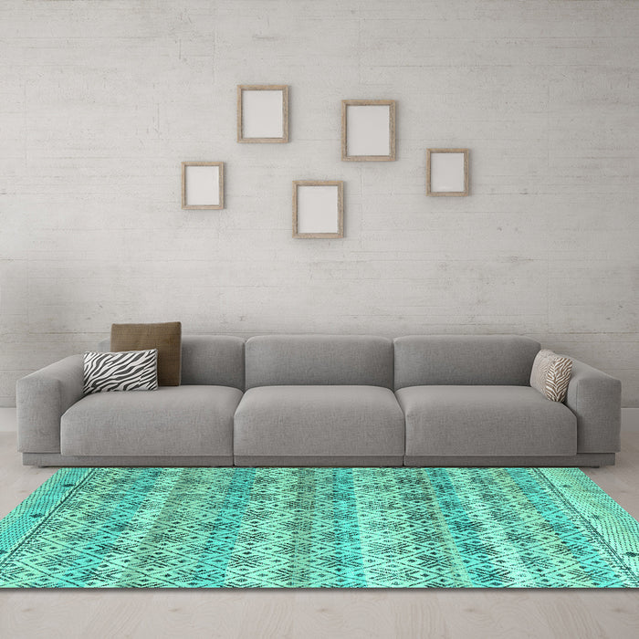 Machine Washable Abstract Turquoise Modern Area Rugs in a Living Room,, wshabs4806turq