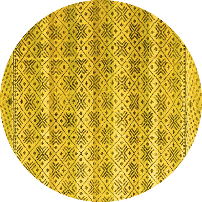 Round Machine Washable Abstract Yellow Modern Rug, wshabs4806yw