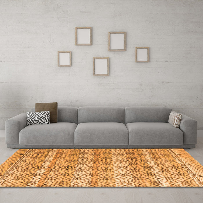Machine Washable Abstract Orange Modern Area Rugs in a Living Room, wshabs4806org