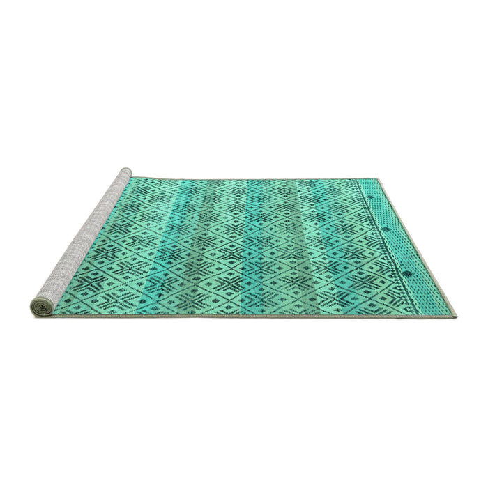 Sideview of Machine Washable Abstract Turquoise Modern Area Rugs, wshabs4806turq